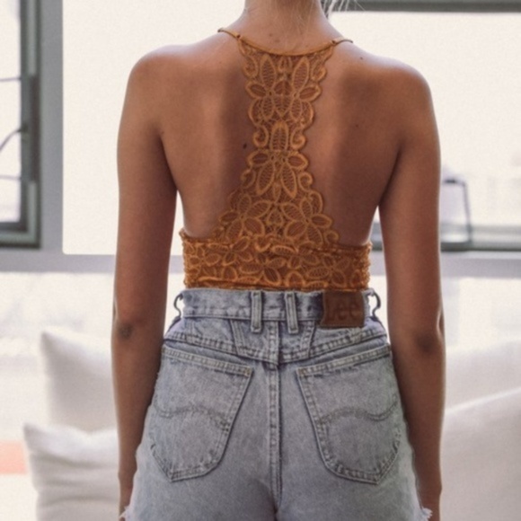 Floral Print Lace Bralette Top - Mustard - Picture 2 of 3